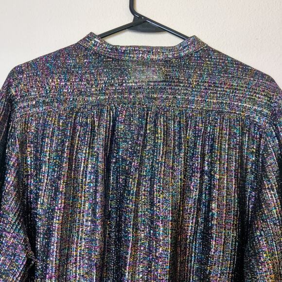 Vtg 70s Ample Togs Sparkly Rainbow Metallic Colorful Disco Glitter Blouse Large - Picture 6 of 10